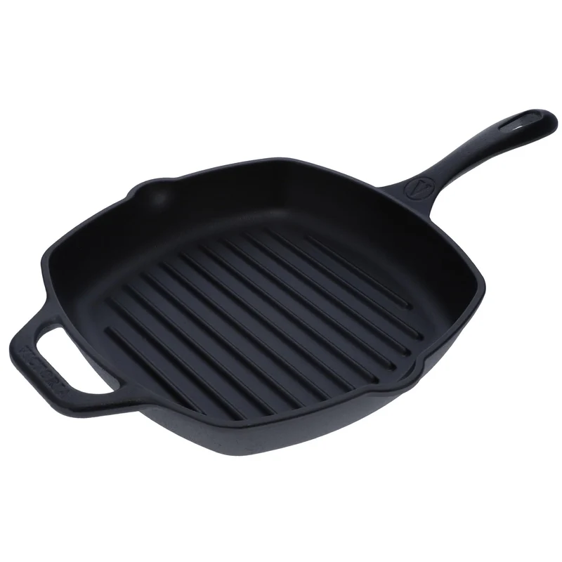 VICTORIA Grillpfanne Eingebrannte Gusseisen Induction 25x25cm Bratpfanne Geeignet für Feuer, Grill,