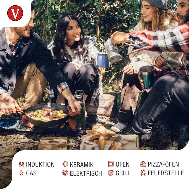 VICTORIA Grillpfanne Eingebrannte Gusseisen Induction 25x25cm Bratpfanne Geeignet für Feuer, Grill,