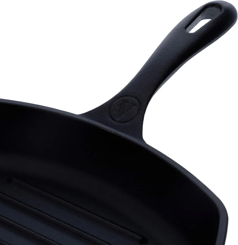 VICTORIA Grillpfanne Eingebrannte Gusseisen Induction 25x25cm Bratpfanne Geeignet für Feuer, Grill,