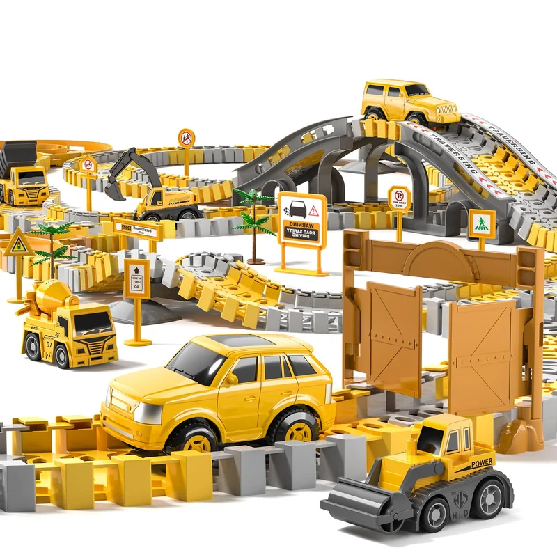 TEMI 236 PCS Autorennbahn Spielzeug für 3 4 5 6 Jahre alte Jungen, Flexible Rennstrecken Playset mit