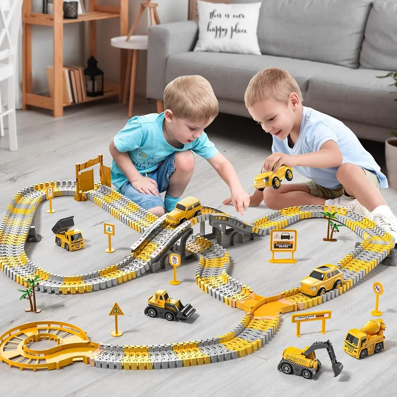 TEMI 236 PCS Autorennbahn Spielzeug für 3 4 5 6 Jahre alte Jungen, Flexible Rennstrecken Playset mit