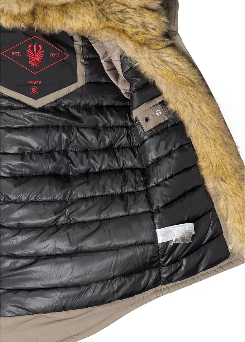 Navahoo Damen Warmer Winterparka mit Kapuze Sweety XS-XXL XS Taupe mit Braunem Fell, XS Taupe mit Br