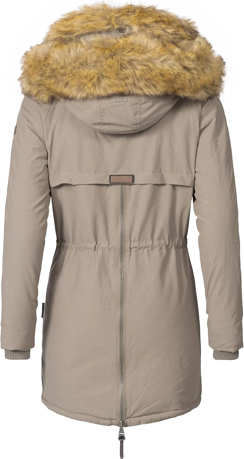 Navahoo Damen Warmer Winterparka mit Kapuze Sweety XS-XXL XS Taupe mit Braunem Fell, XS Taupe mit Br
