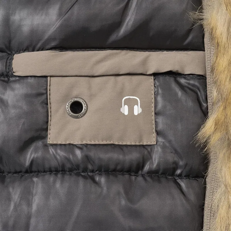 Navahoo Damen Warmer Winterparka mit Kapuze Sweety XS-XXL XS Taupe mit Braunem Fell, XS Taupe mit Br