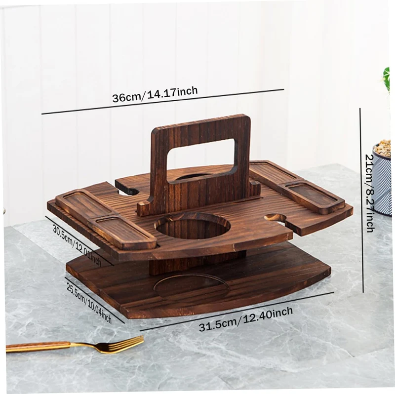 Tragbarer Picknicktisch, Picknicktisch aus Holz, abnehmbarer Weintisch mit 2 Glashaltern und Snackta
