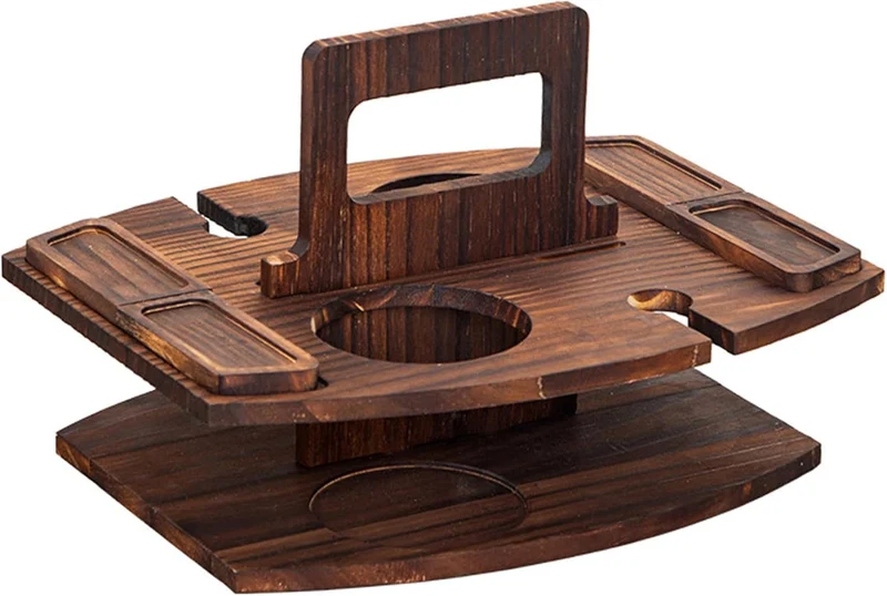 Tragbarer Picknicktisch, Picknicktisch aus Holz, abnehmbarer Weintisch mit 2 Glashaltern und Snackta