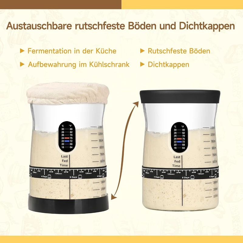 Pro Sauerteig Starter Set – 1,5L Grosses Sauerteig Glas mit 17 Rezepten – Sauerteigstarter Zubehör f