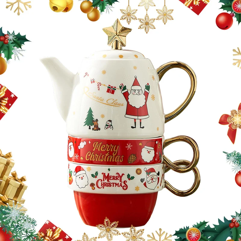 Teekanne Mit Tasse Teekanne Keramik 2 Tassen Set Weihnachtsmann Tea for One Set Edle Verpackung in G