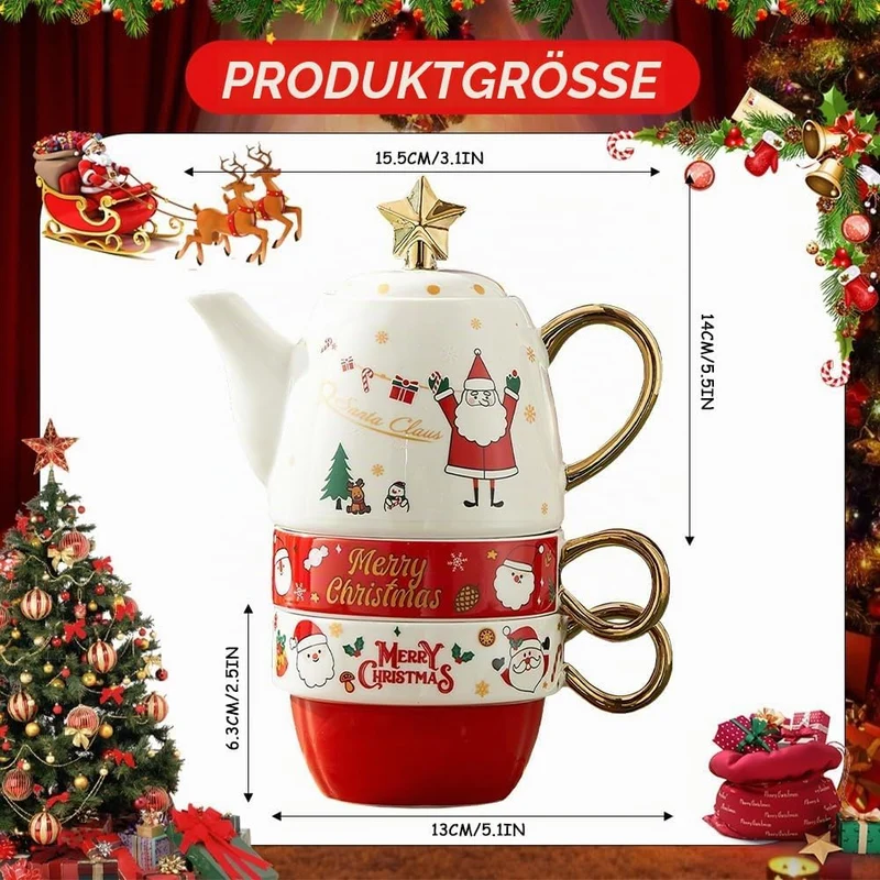 Teekanne Mit Tasse Teekanne Keramik 2 Tassen Set Weihnachtsmann Tea for One Set Edle Verpackung in G