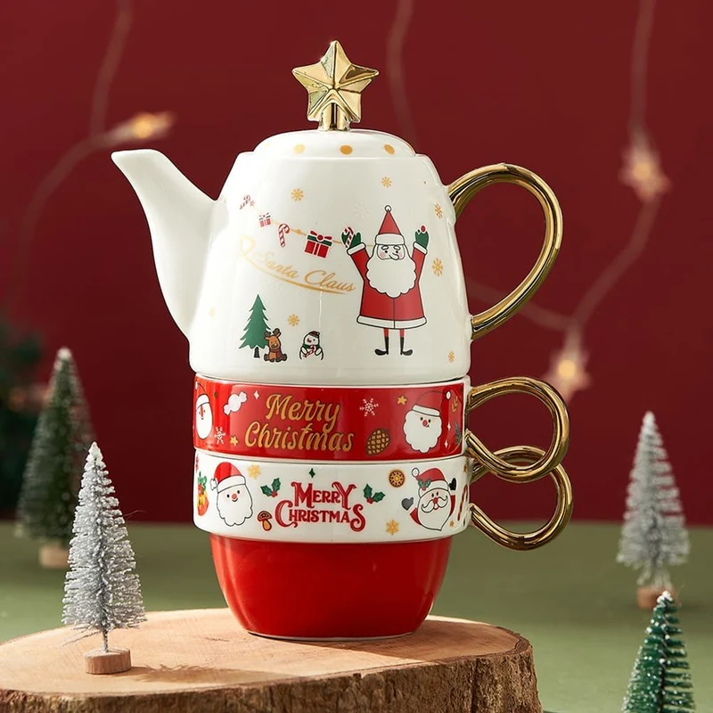 Teekanne Mit Tasse Teekanne Keramik 2 Tassen Set Weihnachtsmann Tea for One Set Edle Verpackung in G