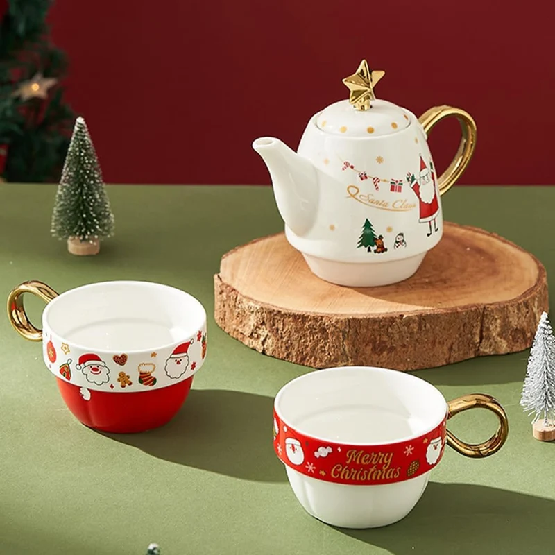 Teekanne Mit Tasse Teekanne Keramik 2 Tassen Set Weihnachtsmann Tea for One Set Edle Verpackung in G