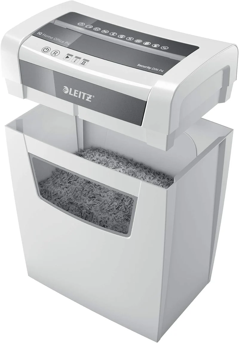 Leitz IQ Home Office Aktenvernichter, Kreuzschnitt, 10 Blatt, 23 Liter, weiss, 80091000 Querschnitt