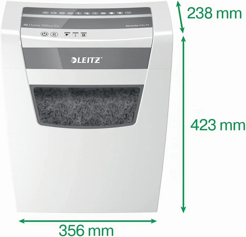 Leitz IQ Home Office Aktenvernichter, Kreuzschnitt, 10 Blatt, 23 Liter, weiss, 80091000 Querschnitt
