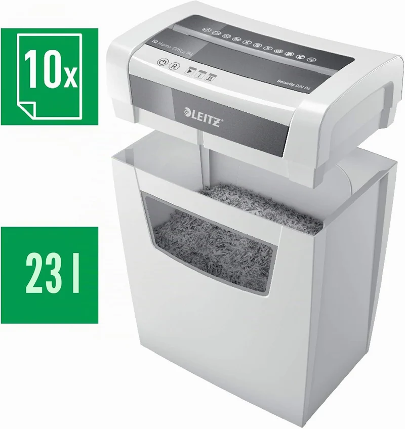 Leitz IQ Home Office Aktenvernichter, Kreuzschnitt, 10 Blatt, 23 Liter, weiss, 80091000 Querschnitt