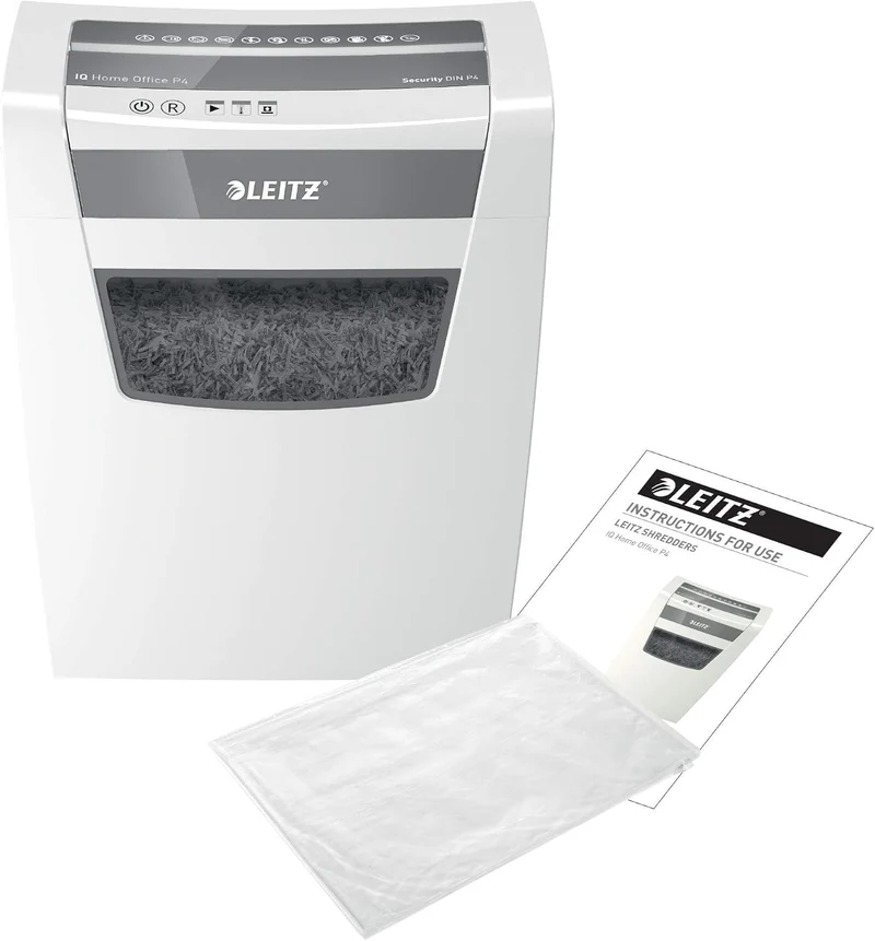 Leitz IQ Home Office Aktenvernichter, Kreuzschnitt, 10 Blatt, 23 Liter, weiss, 80091000 Querschnitt