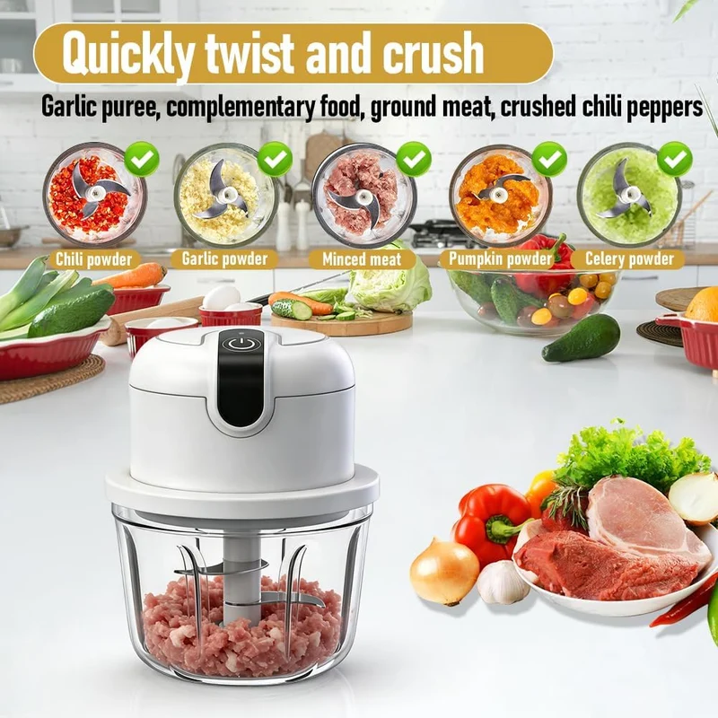 Zwiebel Zerkleinerer Elektrisch Mini, 350ml Zwiebelschneider Elektrisch USB Aufladung Kabelloser Kle