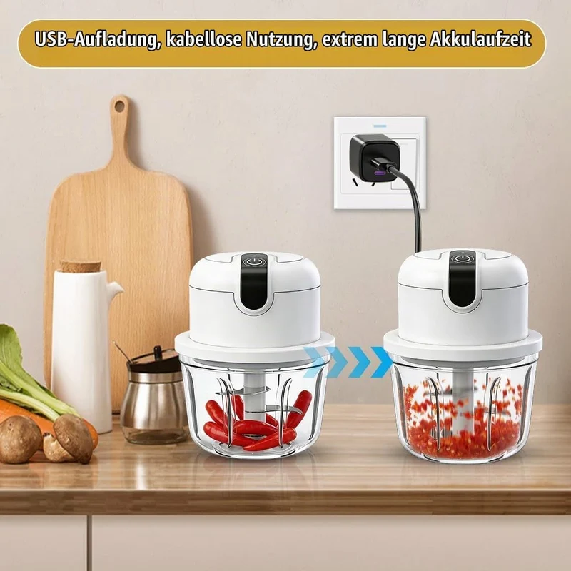 Zwiebel Zerkleinerer Elektrisch Mini, 350ml Zwiebelschneider Elektrisch USB Aufladung Kabelloser Kle