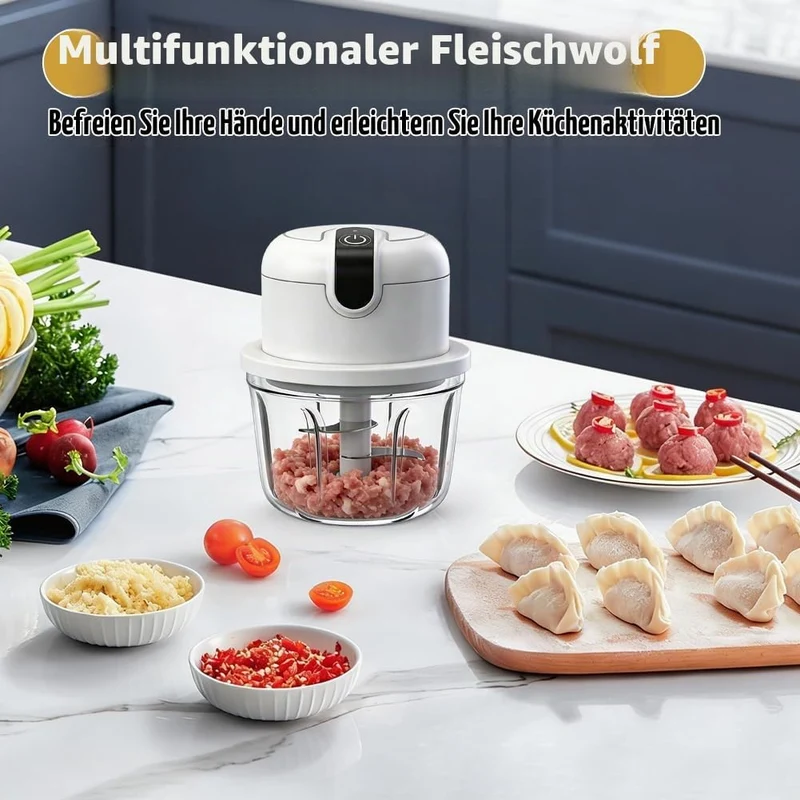 Zwiebel Zerkleinerer Elektrisch Mini, 350ml Zwiebelschneider Elektrisch USB Aufladung Kabelloser Kle
