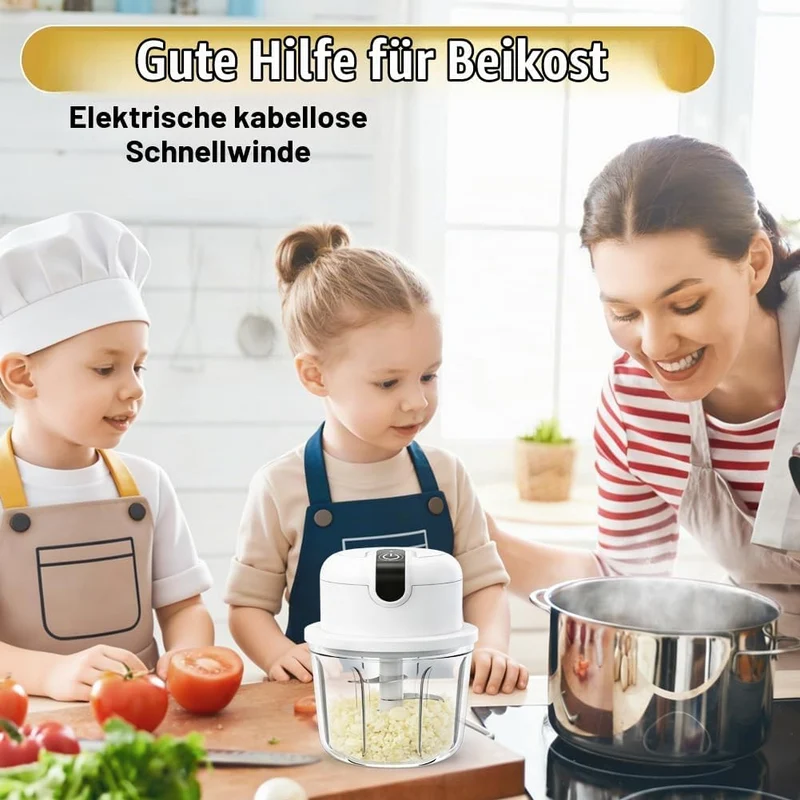 Zwiebel Zerkleinerer Elektrisch Mini, 350ml Zwiebelschneider Elektrisch USB Aufladung Kabelloser Kle
