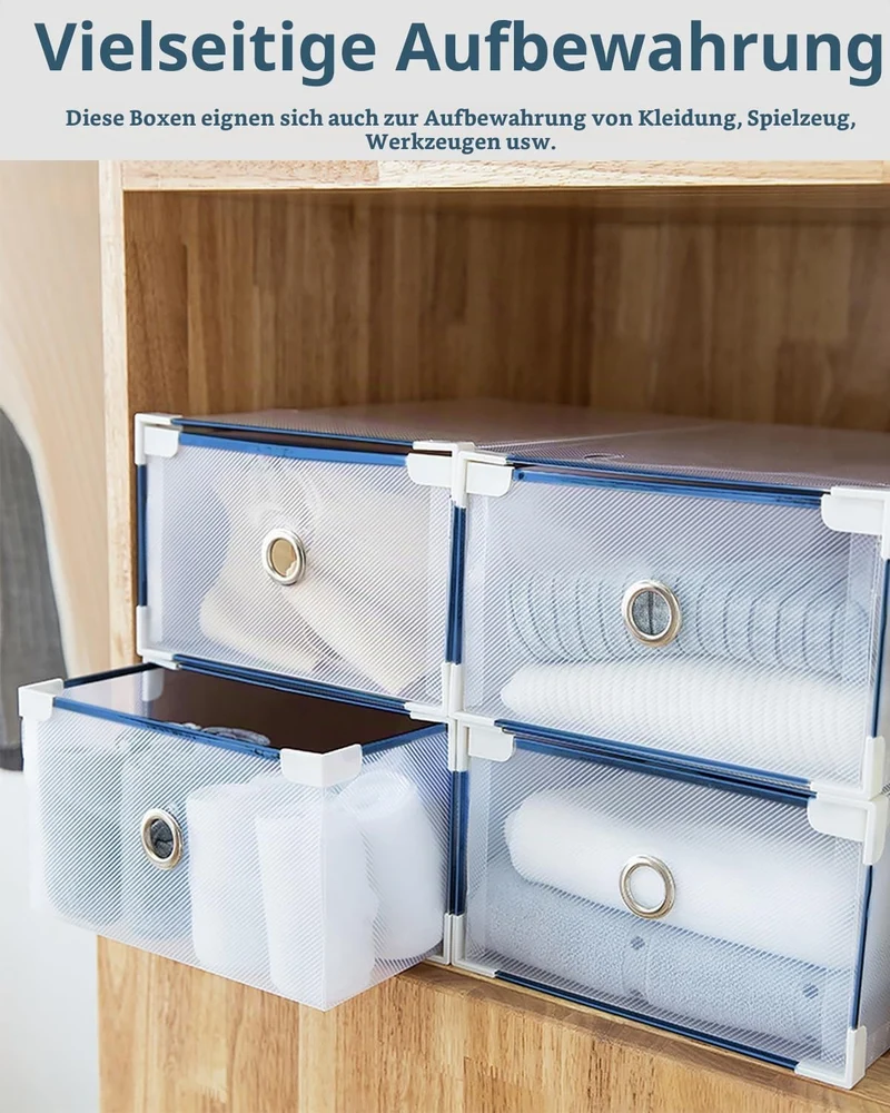 10 Stück Schuhboxen - Stapelbare Schuh Organizer aus Transparentem Kunststoff mit Schubladen - DIY S