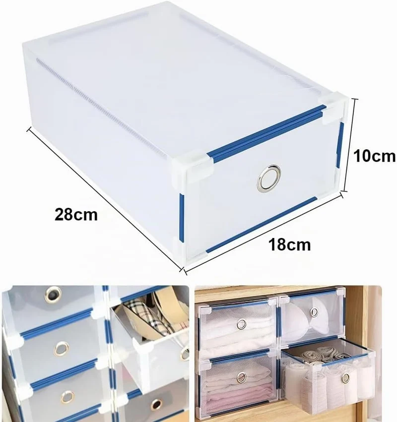 10 Stück Schuhboxen - Stapelbare Schuh Organizer aus Transparentem Kunststoff mit Schubladen - DIY S