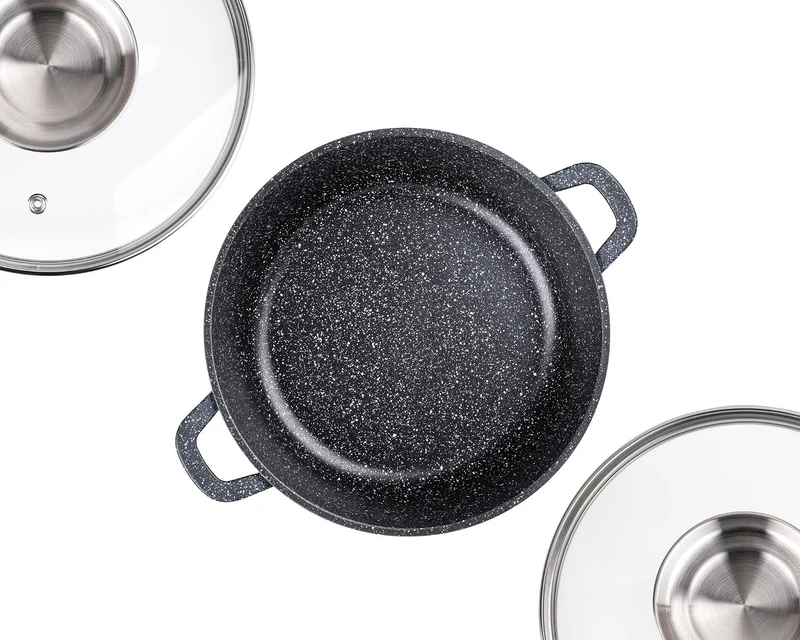 EliteHoff Kochtopf Set Induktion, Topf aus Aluminiumguss mit Antihaftbeschichtung, Topfset mit Glasd