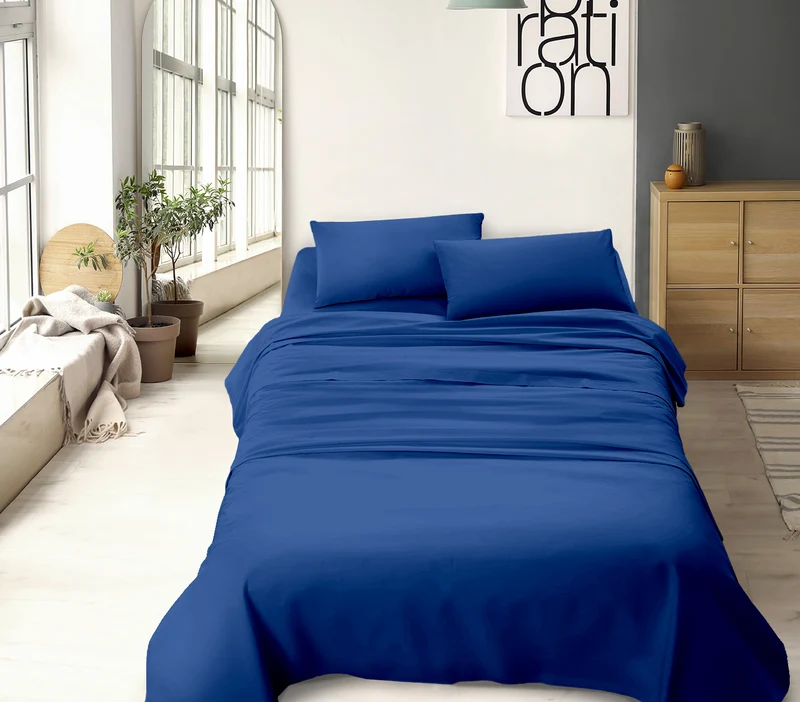 Completo Letto No Stiro Tinta Unita Effetto Raso con Angoli Elasticizzati Made in Italy Il Gruppone