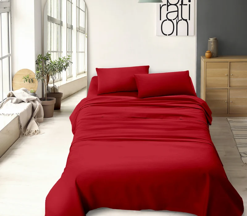 Completo Letto No Stiro Tinta Unita Effetto Raso con Angoli Elasticizzati Made in Italy Il Gruppone