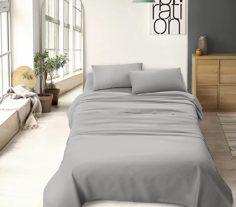 Completo Letto No Stiro Tinta Unita Effetto Raso con Angoli Elasticizzati Made in Italy Il Gruppone
