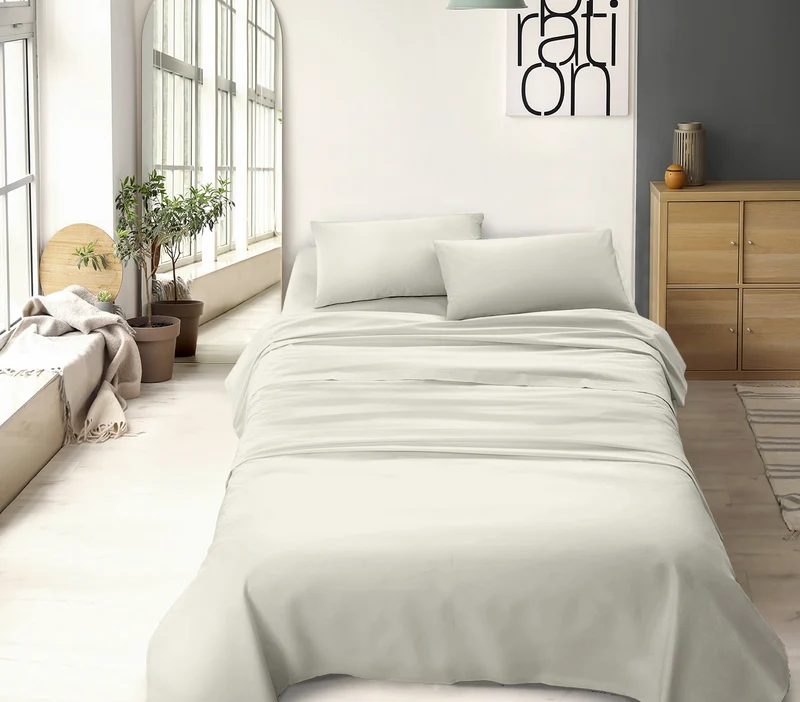 Completo Letto No Stiro Tinta Unita Effetto Raso con Angoli Elasticizzati Made in Italy Il Gruppone