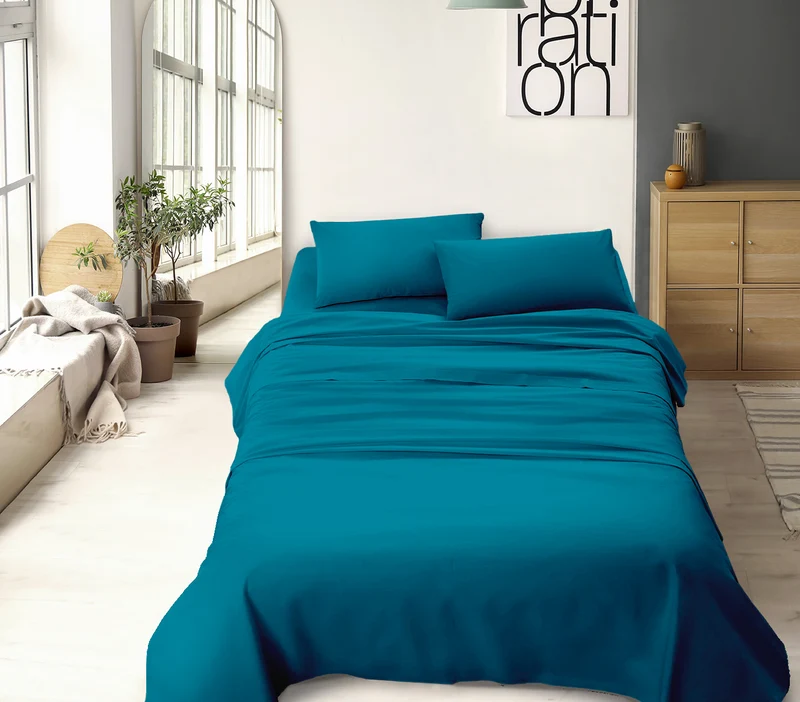 Completo Letto No Stiro Tinta Unita Effetto Raso con Angoli Elasticizzati Made in Italy Il Gruppone