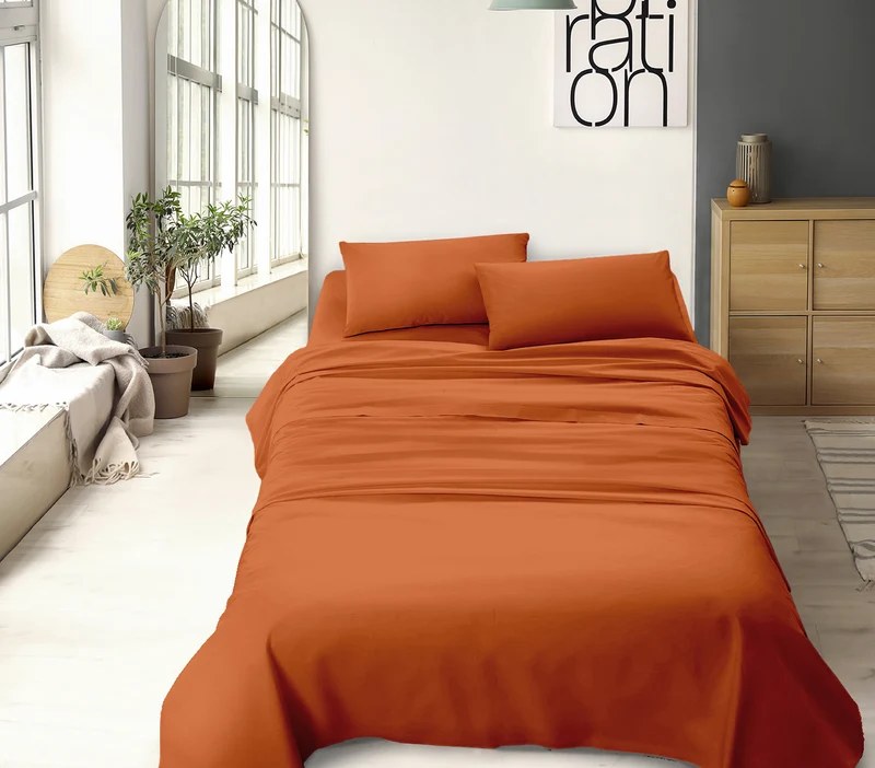 Completo Letto No Stiro Tinta Unita Effetto Raso con Angoli Elasticizzati Made in Italy Il Gruppone