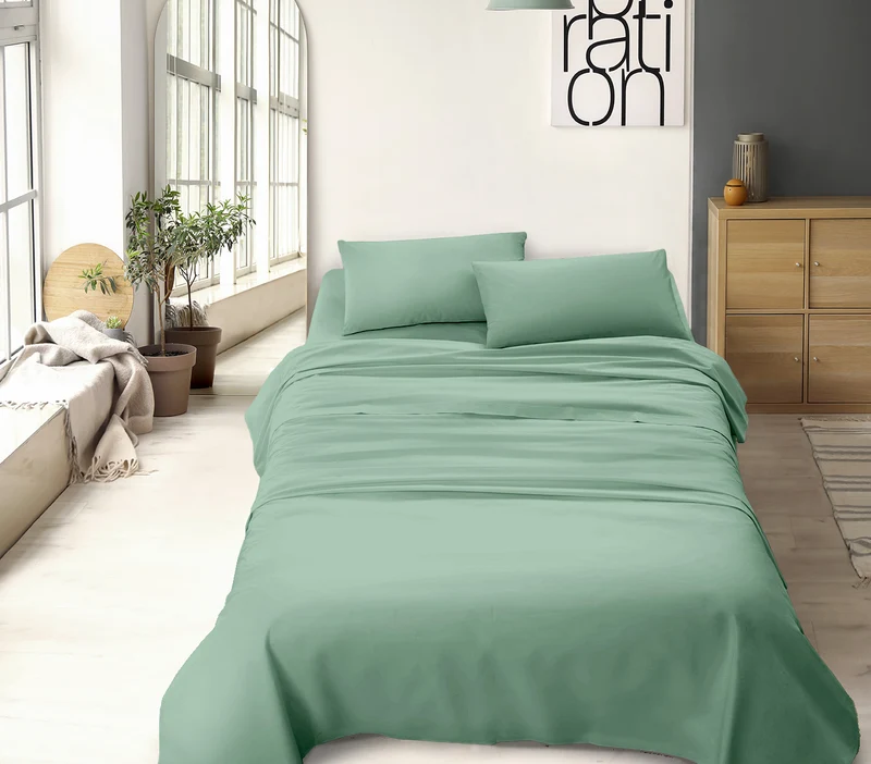 Completo Letto No Stiro Tinta Unita Effetto Raso con Angoli Elasticizzati Made in Italy Il Gruppone