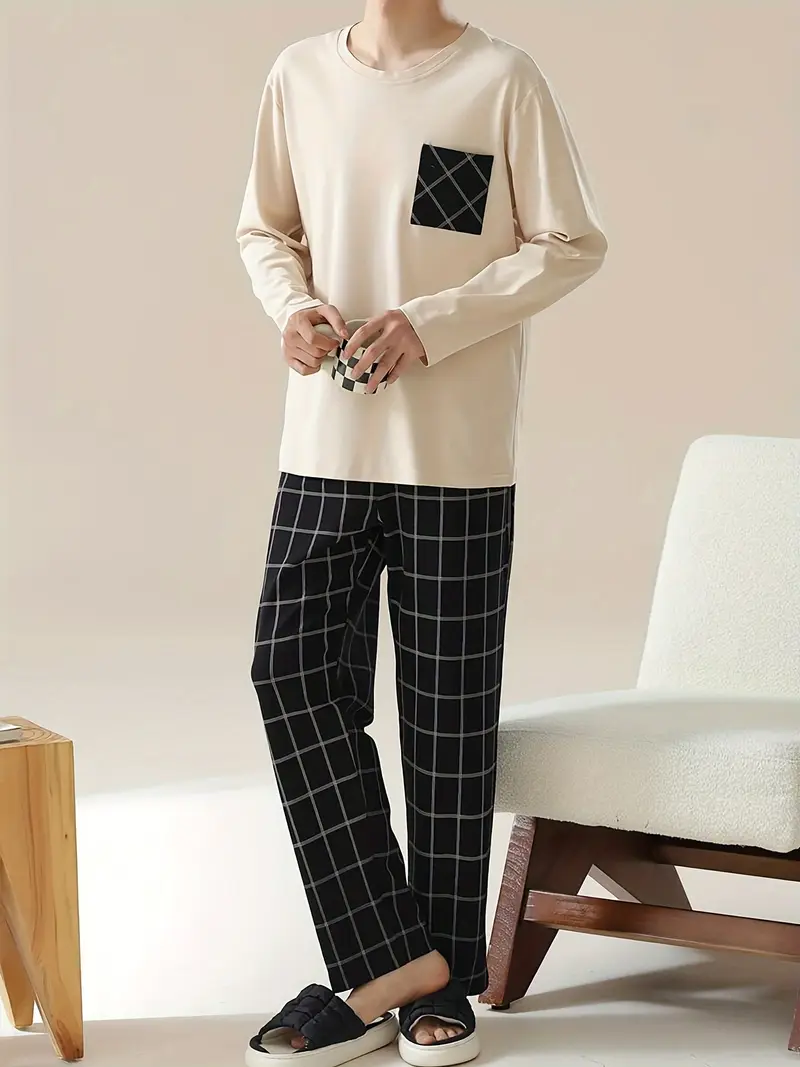 Wilder - Pyjama-Set für Herren mit Rundhalsausschnitt, langärmeligem Pullover und Hose