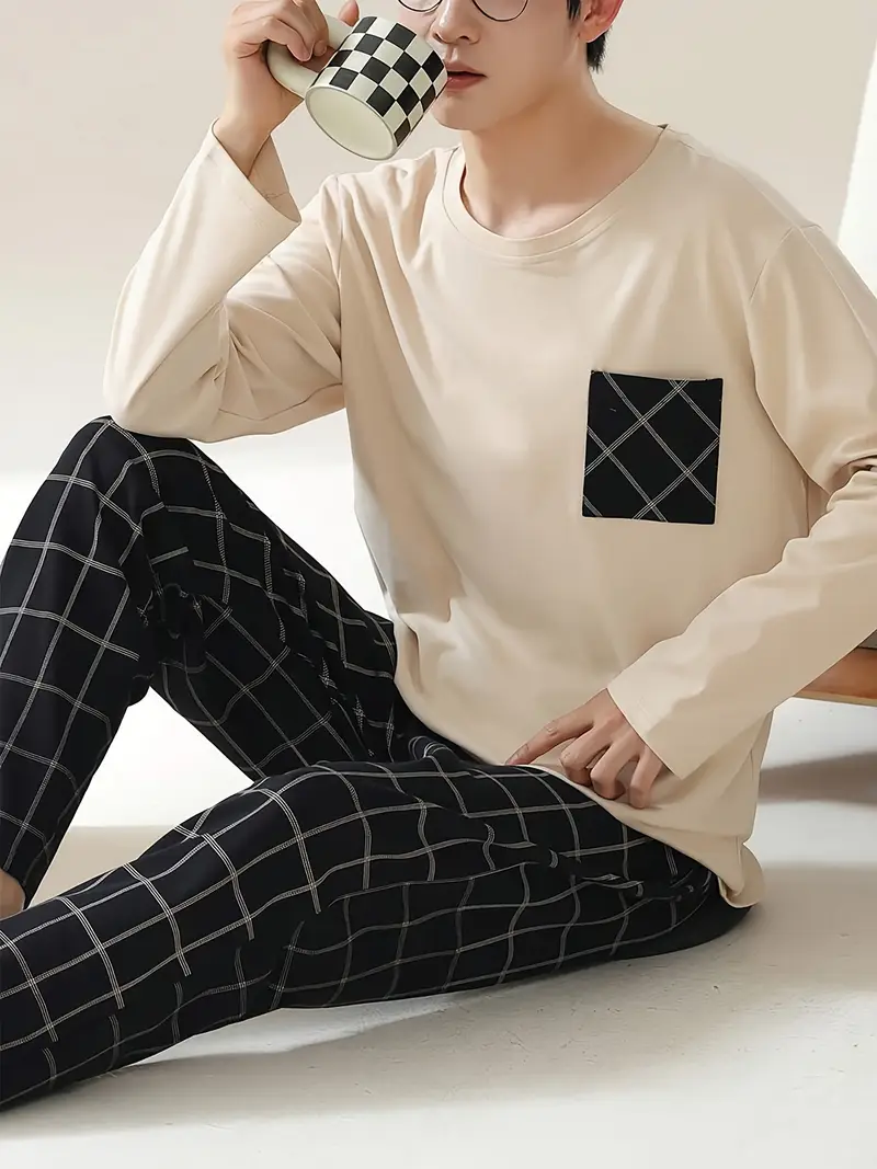 Wilder - Pyjama-Set für Herren mit Rundhalsausschnitt, langärmeligem Pullover und Hose