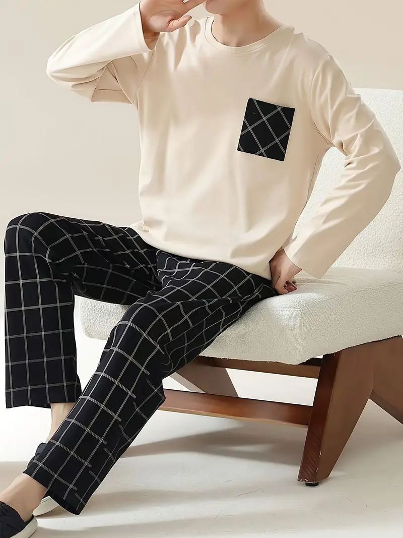Wilder - Pyjama-Set für Herren mit Rundhalsausschnitt, langärmeligem Pullover und Hose