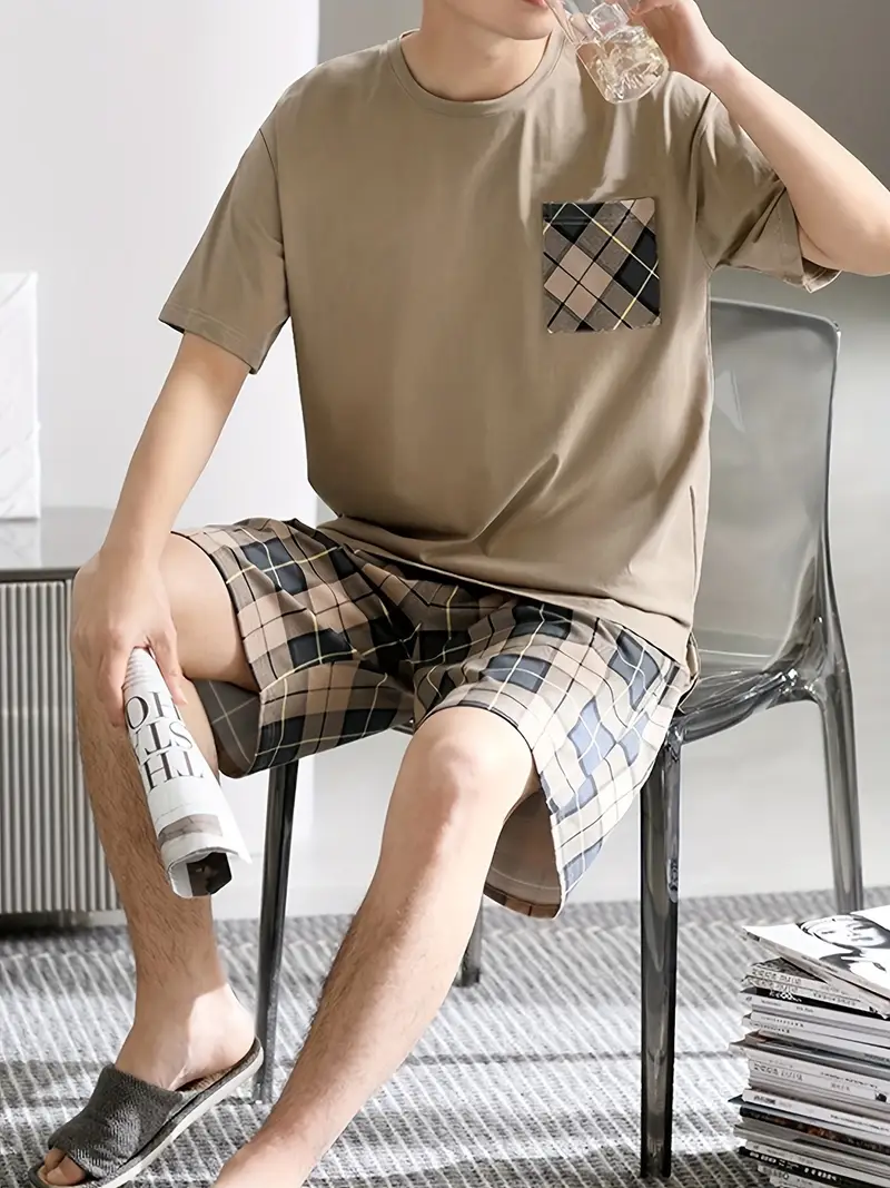 Severin - Pyjama-Set für Herren mit kurzärmeligen und karierten Shorts