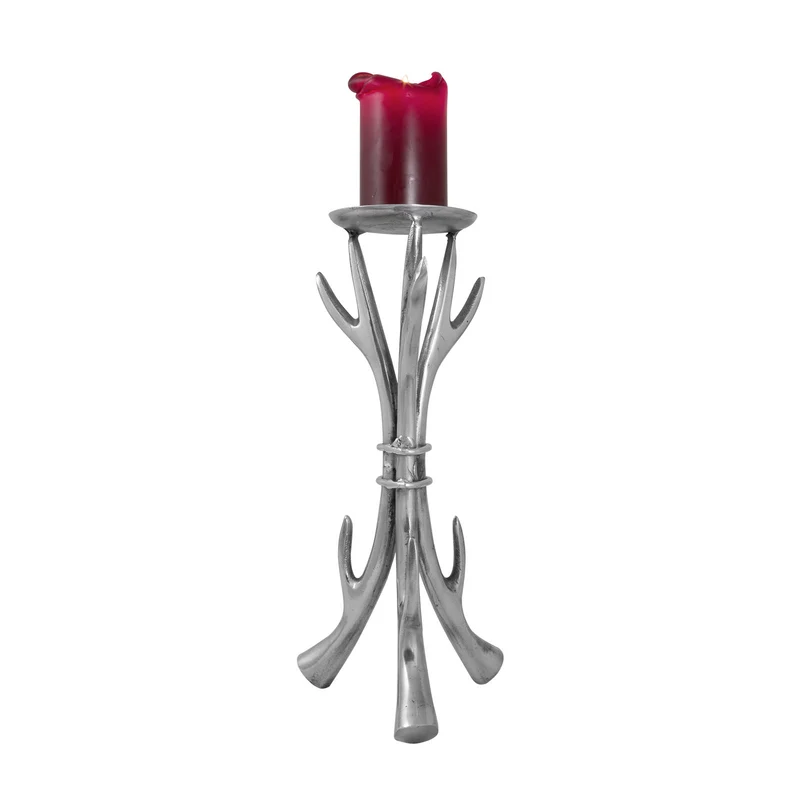 Kerzenständer Design Hirschgeweih 33cm poliertes Aluminium massiv wetterfest