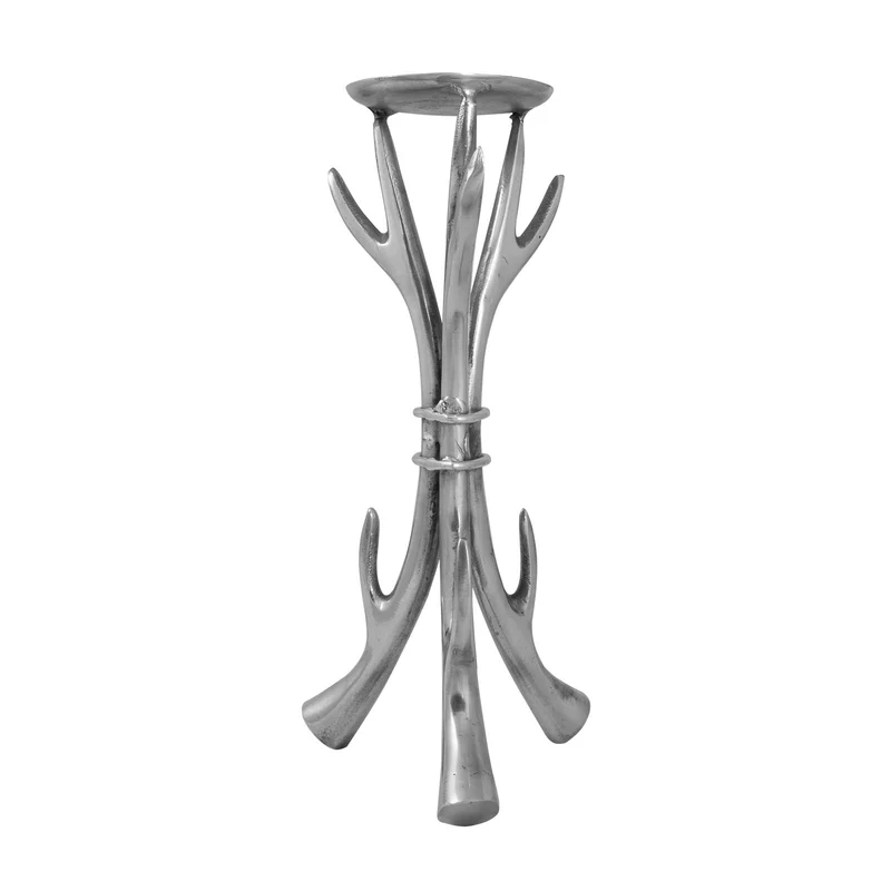 Kerzenständer Design Hirschgeweih 33cm poliertes Aluminium massiv wetterfest