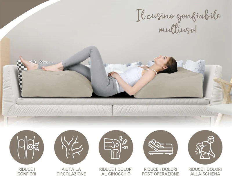 Cuscino Gonfiabile Alza Gambe Ergonomico per Circolazione e Gonfiore Il Gruppone