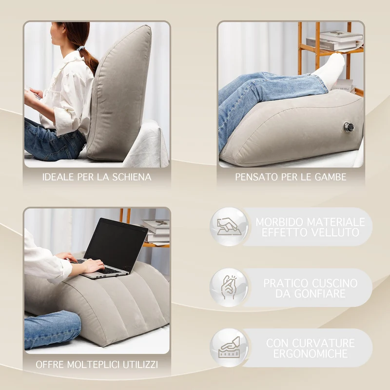 Cuscino Gonfiabile Alza Gambe Ergonomico per Circolazione e Gonfiore Il Gruppone