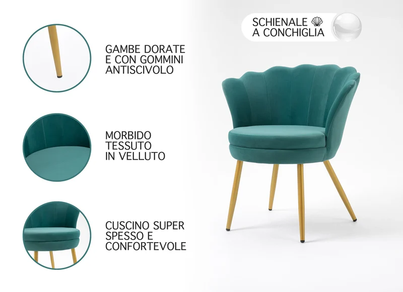 Poltrona Conchiglia Camera da Letto in Velluto Modello Maddina Il Gruppone