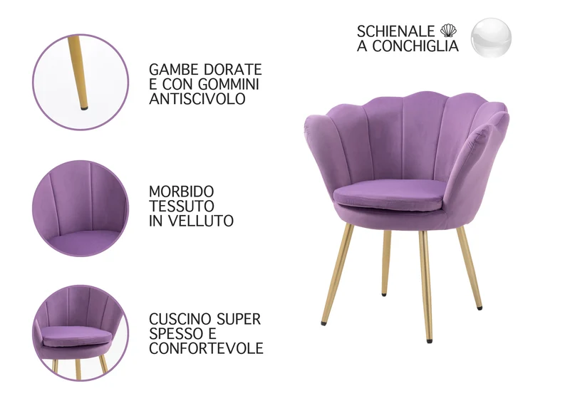 Poltrona Conchiglia Camera da Letto in Velluto Modello Maddina Il Gruppone