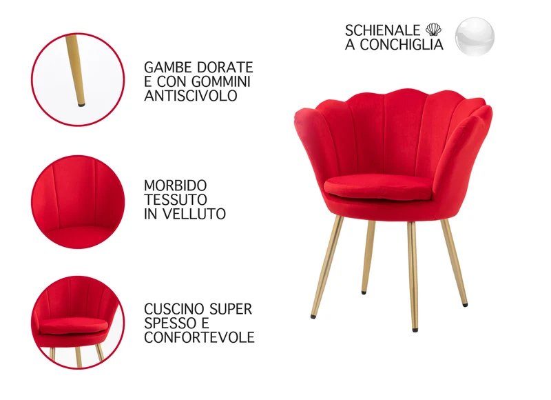 Poltrona Conchiglia Camera da Letto in Velluto Modello Maddina Il Gruppone