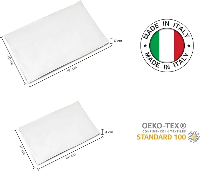 Cuscino Culla Traspirante, Antiacaro Con Federa 100% Cotone Neonato Made in Italy e OEKO-TEX®- Cuscino Lettino Bambino Morbido