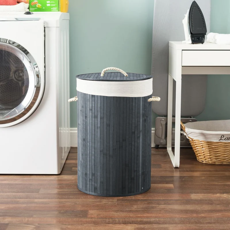 Cesto Biancheria Rotondo Pieghevole in Bamboo 75 Litri con Manici e Coperchio Il Gruppone