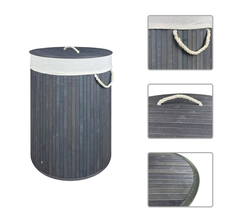 Cesto Biancheria Rotondo Pieghevole in Bamboo 75 Litri con Manici e Coperchio Il Gruppone