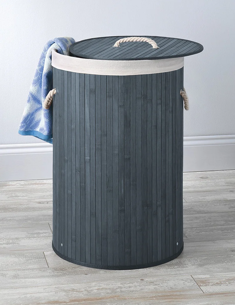 Cesto Biancheria Rotondo Pieghevole in Bamboo 75 Litri con Manici e Coperchio Il Gruppone