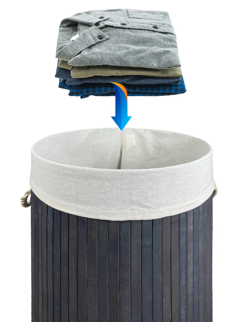 Cesto Biancheria Rotondo Pieghevole in Bamboo 75 Litri con Manici e Coperchio Il Gruppone
