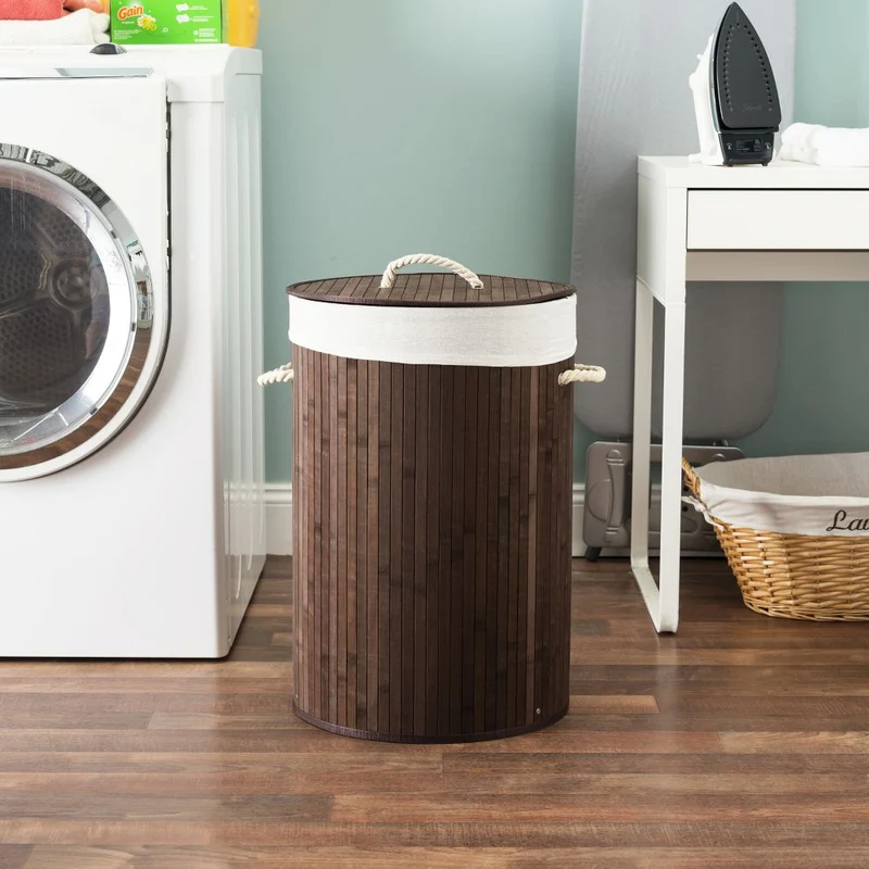 Cesto Biancheria Rotondo Pieghevole in Bamboo 75 Litri con Manici e Coperchio Il Gruppone